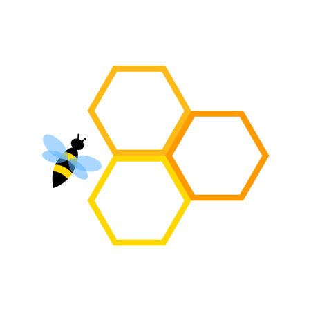 Bee icon. Honeycomb sign. Golden shape. Wax cell. Outline picture. Modern design. Vector illustration. Stock image.のイラスト素材