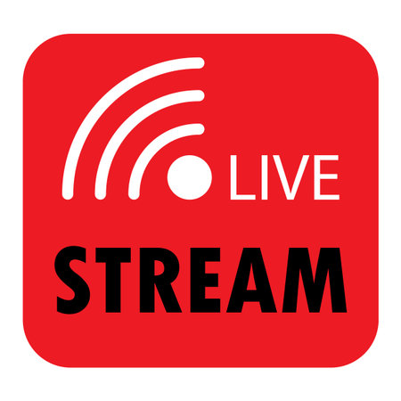 Live stream icon. App symbol. Broadcast logo. Technology concept. Isolated object. Vector...