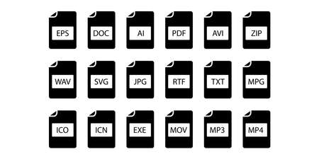 Files icon collection. Computer documents. Word mark. Technology concept. Simple design. Vector illustration. Stock image.のイラスト素材