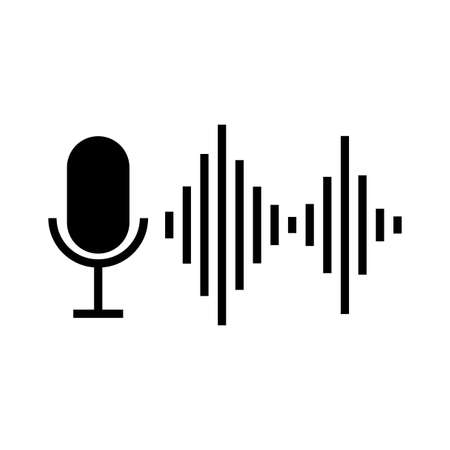 Podcast logo. Microphone icon. Music wave. Radio symbol. Audio concept. Record element. Vector illustration. Stock image.のイラスト素材
