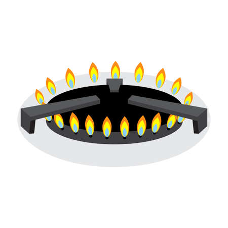 Stove burner sign. Gas stove. Logo design. Kitchen equipment. Isolated object. Vector illustration. Stock image.のイラスト素材