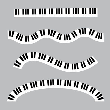 Piano keys sign. Jazz poster. Culture education. Music concept. Different figures. Vector illustration. Stock image.のイラスト素材