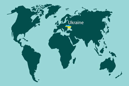 Flat illustration with ukraine world map. Planet earth. Ukraine world map. Vector illustration. stock image.のイラスト素材