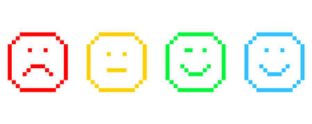 Pixel emotions in flat style. Design element. Pixel icons. Sad face. Face symbol. Vector illustration. stock image.のイラスト素材