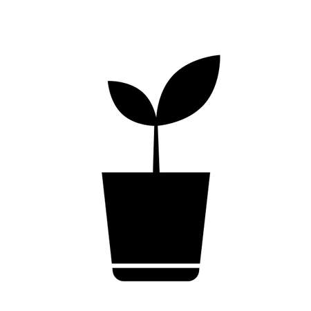 silhouette flowerpot on white background. Plant leaf sign. Vector illustration. stock image.のイラスト素材