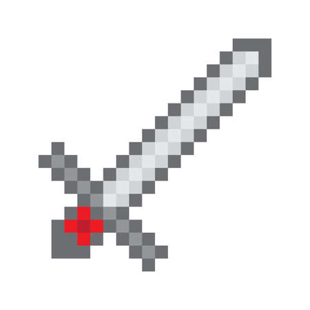 Cartoon sword pixel for game design. Cartoon style. Old design. Computer interface. Vector illustration. stock image.のイラスト素材