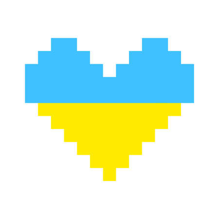 Heart pixel flag ukraine. Ukrainian flag symbol. Yellow blue. Geometric element. Vector illustration. stock image.のイラスト素材