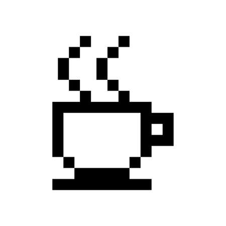 Black pixel coffee cup in retro style. Pixel art. Vector illustration. stock image.のイラスト素材