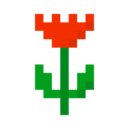 Pixel tulip in pixel art style. Easter day design. Embroidery style. Vector illustration. stock image.のイラスト素材