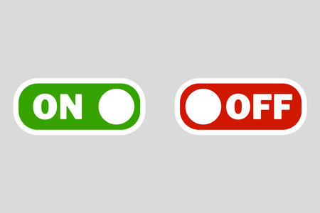 On and Off Toggle Switch Buttons with Lettering Modern Devices. User Interface Mockup or Template....