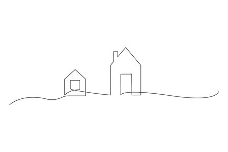 Continuous thin line home. minimalist house icon. One line art cottage building. Vector illustration.のイラスト素材