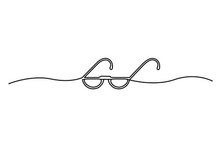 Glasses in continuous line art drawing style. Front view of eyeglasses minimalist black line. Vector illustration.のイラスト素材