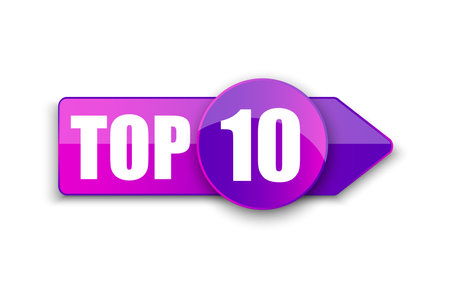 Top 10 word on purple ribbon arrow. Vector illustration. Stock picture.のイラスト素材