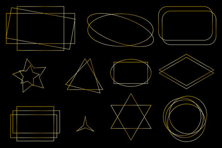 geometric shapes. Golden geometrical art shape. Creative lines square. Geometric decoration frame. Vector illustration. stock image.のイラスト素材