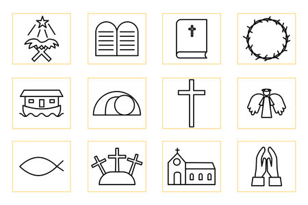Christianity related icons thin icon set, black and white kit. Vector illustration. stock image.のイラスト素材