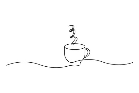 Cup of coffee continuous line drawing. Teacup one line art. Vector illustration. Stock image.のイラスト素材