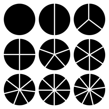 Circle segments set. Various number of sectors divide the circle on equal parts. Vector illustration. Stock image.のイラスト素材