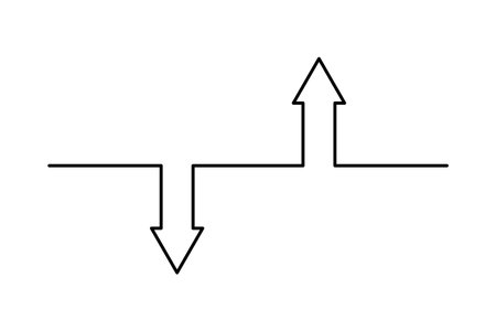 Continuous line design of arrows pointing up and down. Single line decorative elements. Vector illustration.のイラスト素材