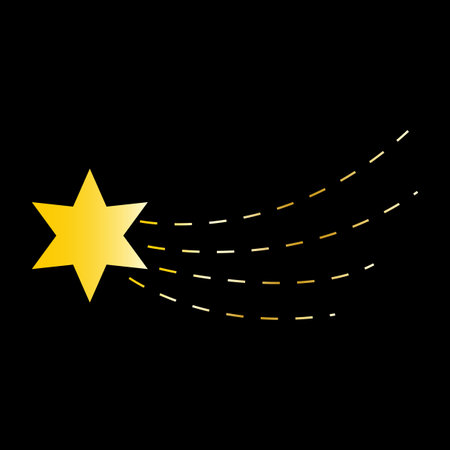 Star Silhouette of the falling of Comets. Golden star, black background. Vector illustration. stock image.のイラスト素材