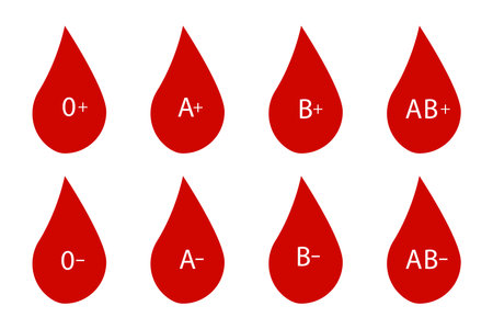 Type blood icons set. Blood drops chart for donation. Vector illustration. EPS 10.のイラスト素材