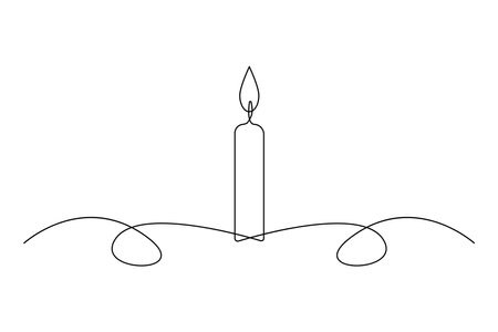 Burning fire candle. Continuous one line drawing. Vector illustration. EPS 10.のイラスト素材