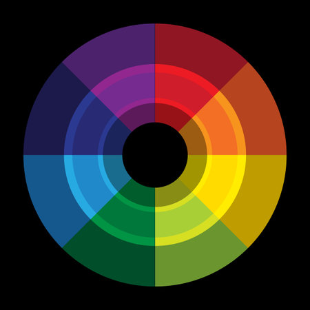 Comprehensive color wheel. Design theory spectrum. Artist color mixing chart. Visual reference guide. Vector illustration. EPS 10.のイラスト素材