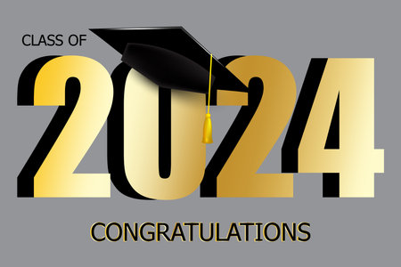 Stylish graduation graphic with Class of 2024 and CONGRATULATIONS text. Vector illustration. EPS 10.のイラスト素材