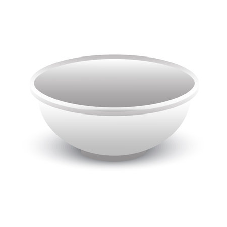 Minimalist white bowl design. Kitchenware essential. Elegant round shape. Realistic shadow effect. Vector illustration. EPS 10.のイラスト素材
