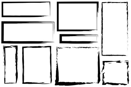 Grunge frames set. Textured borders collection. Artistic rectangle shapes. Vector illustration. EPS 10.のイラスト素材