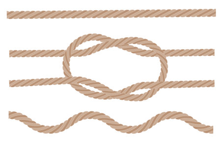 Braided rope knot. Beige twisted cord. Seamless vector lines. Nautical design element.のイラスト素材