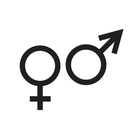 Gender symbols icon. Male and female signs. Black on white. Simple vector graphic.のイラスト素材