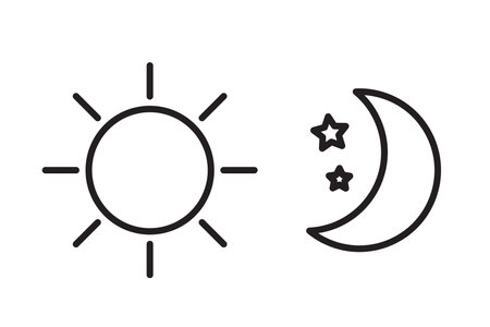 Sun and moon. Day night icons. Celestial vector symbols. Simple black outlines.のイラスト素材