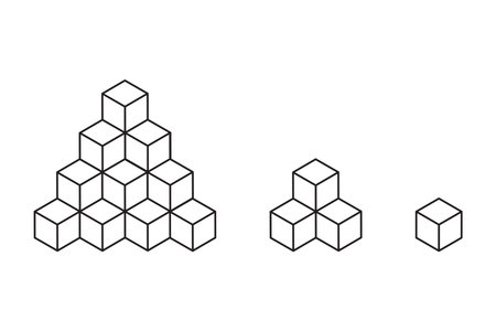 Stacked cube pyramids. Black outline vector. Minimalistic 3D design. Geometric shapes.