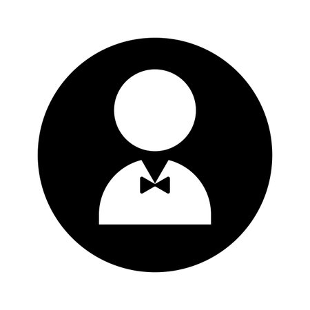 Person avatar icon. Bow tie detail. Simple profile vector. Black circle background.のイラスト素材