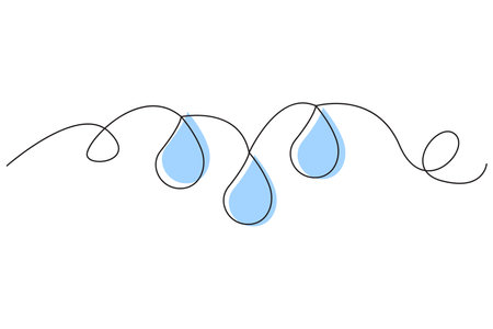 Abstract water drops. Blue droplets with black outline. Minimalist vector art.のイラスト素材