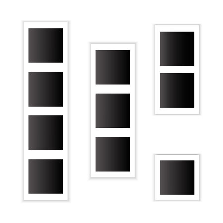Photo collage frame vector. Blank black rectangles. Vertical and square layout. Minimalist clean design.のイラスト素材