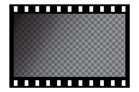 Film strip icon. Transparent checkered background. Black rectangular border. Cinematic frame element.のイラスト素材