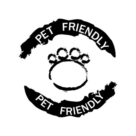 Pet friendly stamp. Paw print emblem. Animal-friendly symbol. Grunge vector badge.のイラスト素材
