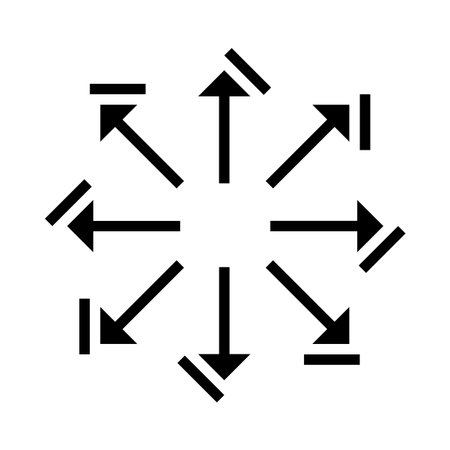 Directional arrows icon. Multi direction symbol. Expansion vector graphic. Navigational indicator.