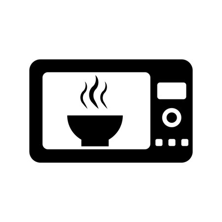 Microwave oven icon. Hot steaming bowl detail. Simple black vector illustration. Modern kitchen symbol.のイラスト素材