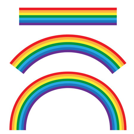 Rainbow vector illustration. Curved rainbow shapes. Bright rainbow colors. Minimalist flat design.のイラスト素材