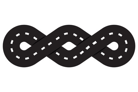 Infinity loop road. Endless curved path. Black asphalt route. Vector symbol.のイラスト素材