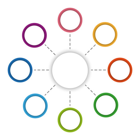 Infographic circles. Colorful round elements. Network connection diagram. Abstract circular layout.のイラスト素材