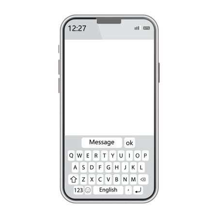 Smartphone interface. Blank message screen. Mobile typing display. Touchscreen input icon.のイラスト素材