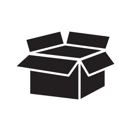 Open box icon. Black cardboard shape. Empty container symbol. Vector element.のイラスト素材