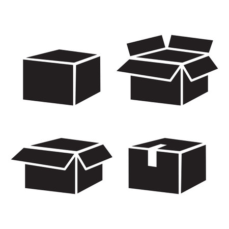 Box icon set. Open and closed boxes. Packaging symbols. Vector illustration.のイラスト素材