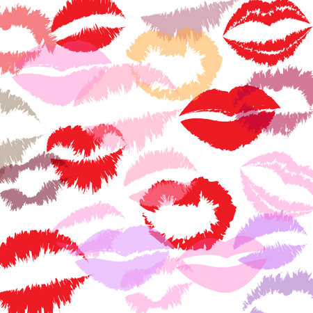Lip prints pattern. Colorful kisses. Romantic symbol collection. Vector background.のイラスト素材