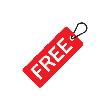 Free tag icon. Red label symbol. Sale promotion design. Price tag vector.のイラスト素材