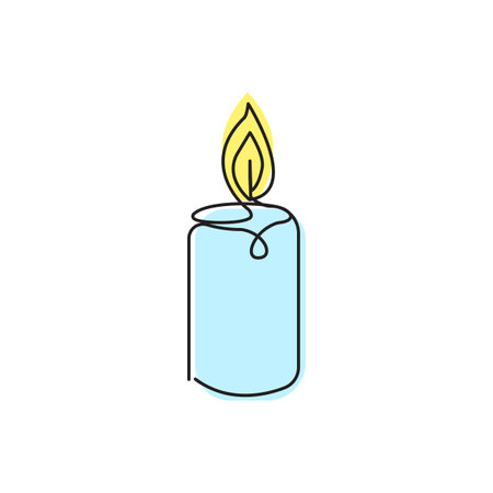 Candle flame icon. Simple blue candle. Yellow flame design. Vector minimal illustration.のイラスト素材