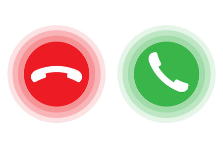 Call action buttons. Green red icons. Phone symbols shown. Vector communication icons.のイラスト素材